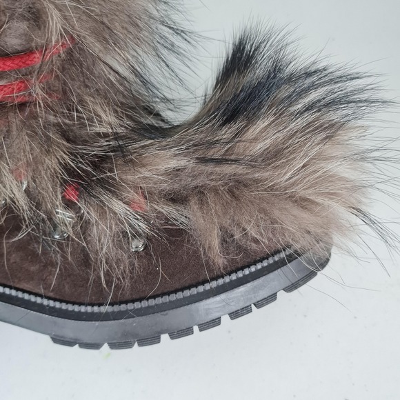 Aquatalia Lilaana Boots Womens 7.5 Brown Suede Fur Lace Up Italy Hike Winter - Picture 4 of 16